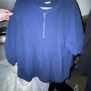 Avenue Navy Zip-Front Blouse